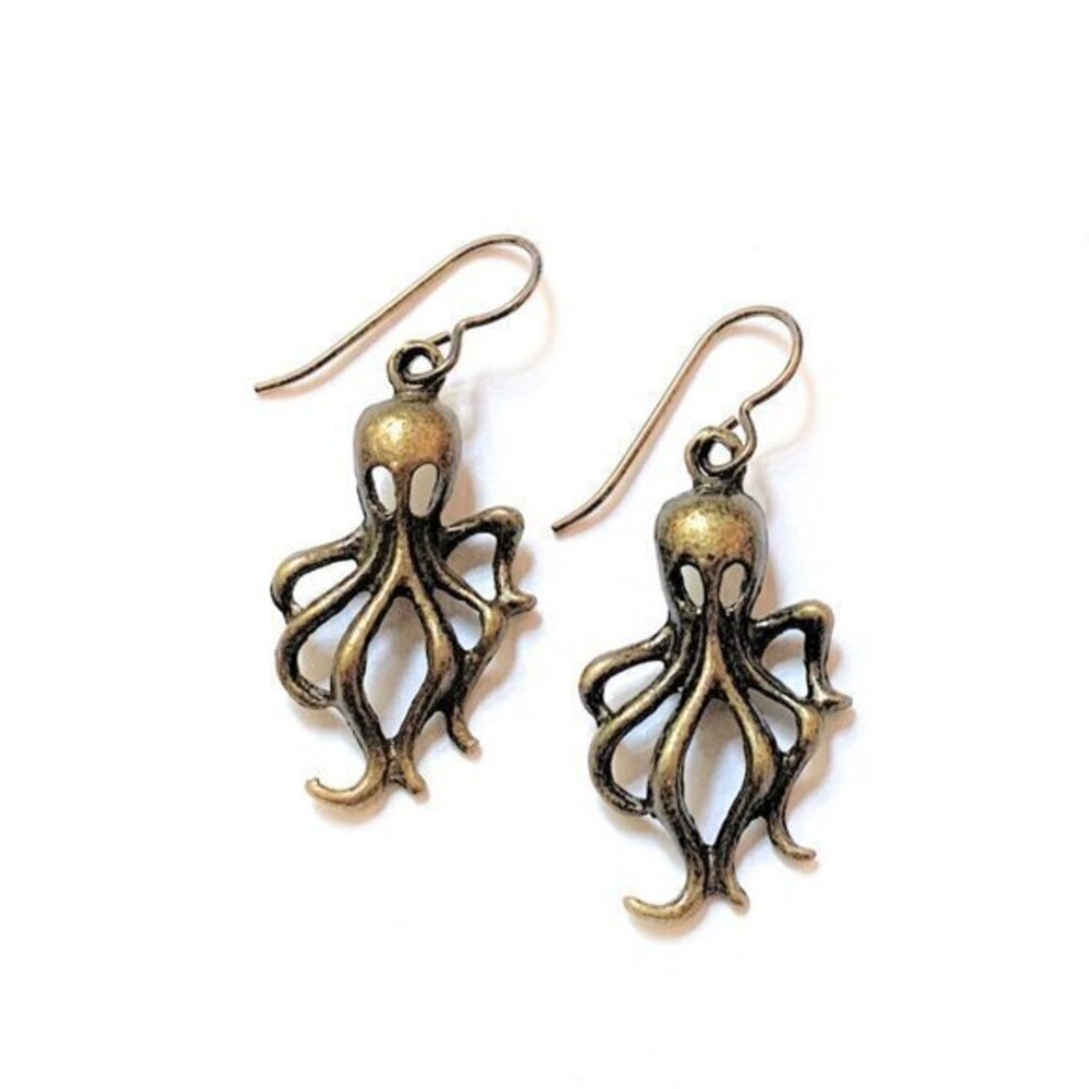 Octopus Earrings Gold Hypoallergenic Niobium Wires Handmade in USA